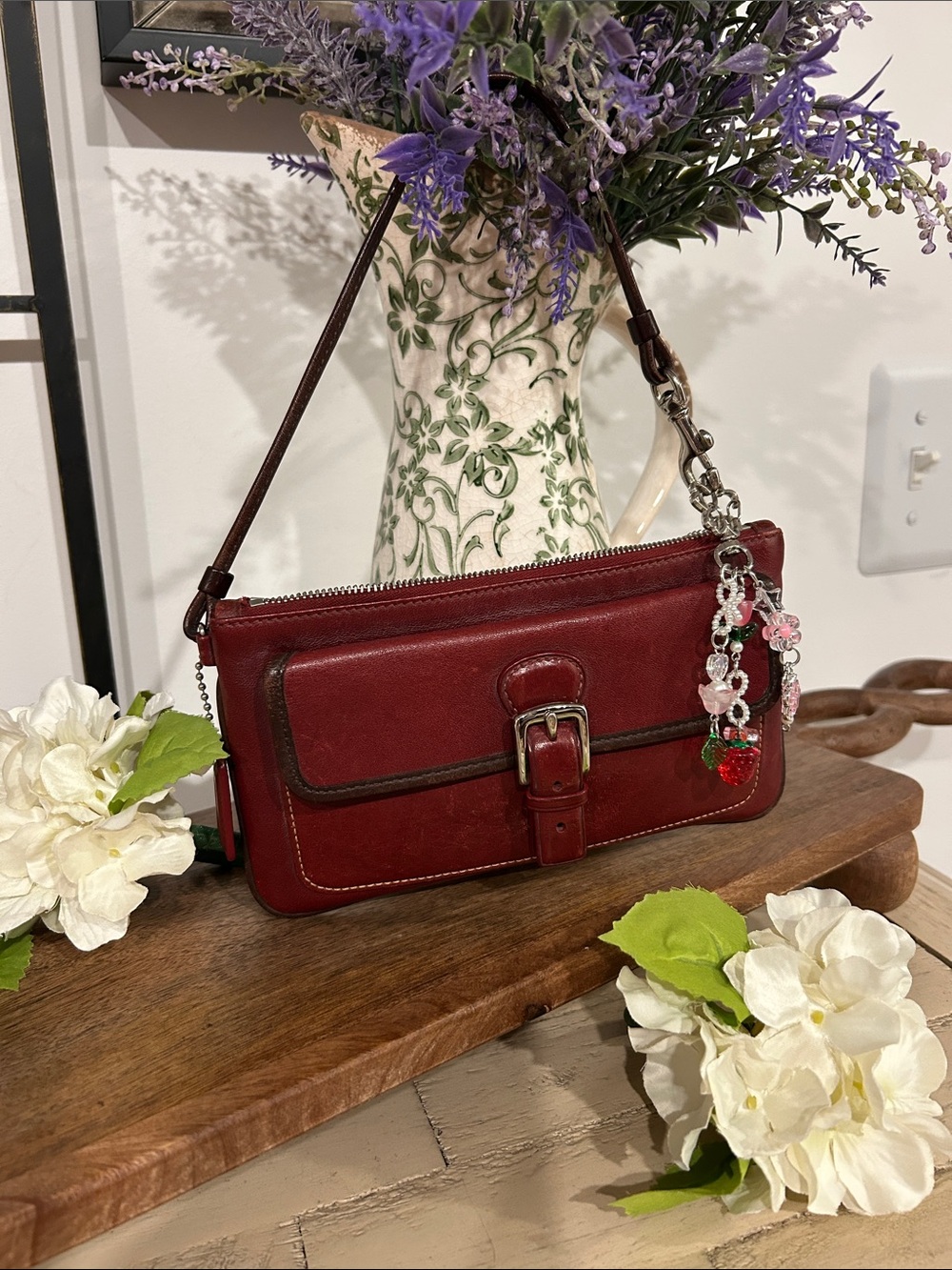 Leather Wristlet Clutch - Red